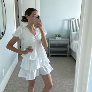 Zara Poplin Tier Puff Sleeve Mini Dress